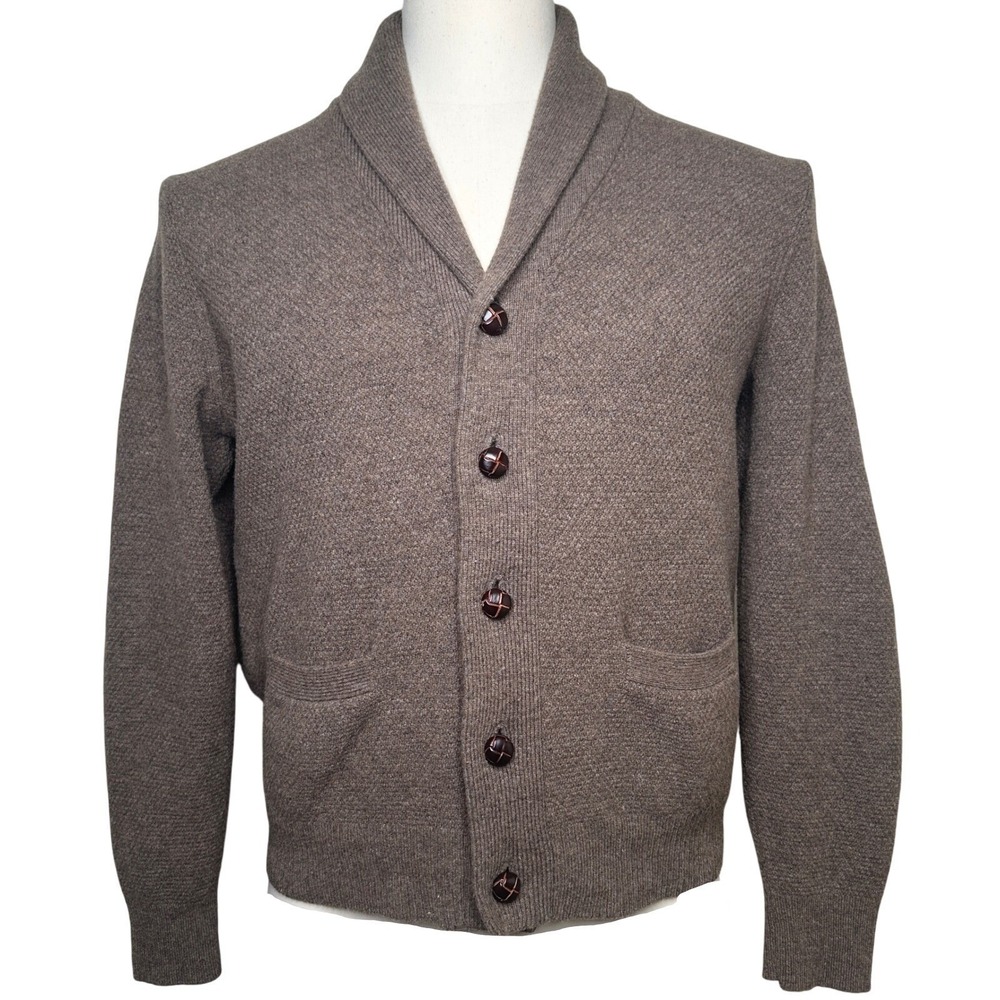 J Crew Lambswool Collared Shawl Cardigan Sweater Grandpacore Elbow Patches Large